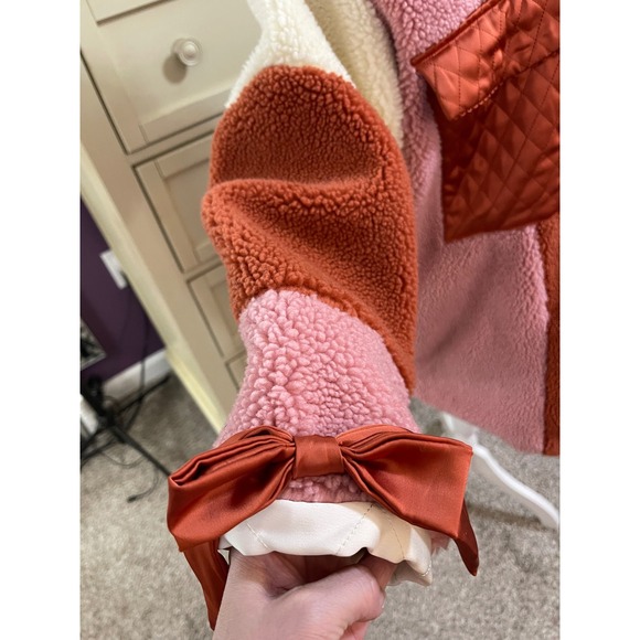 Love and Lemons Womens Rumi Sherpa Jacket Pink White Burnt Orange Size M - Picture 2 of 5